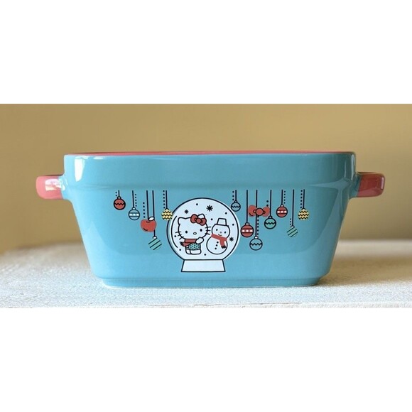 Sanrio Hello Kitty Christmas Ceramic Snow Globe Loaf Pan Baking 9"L x 5"W (NEW) - Picture 5 of 5